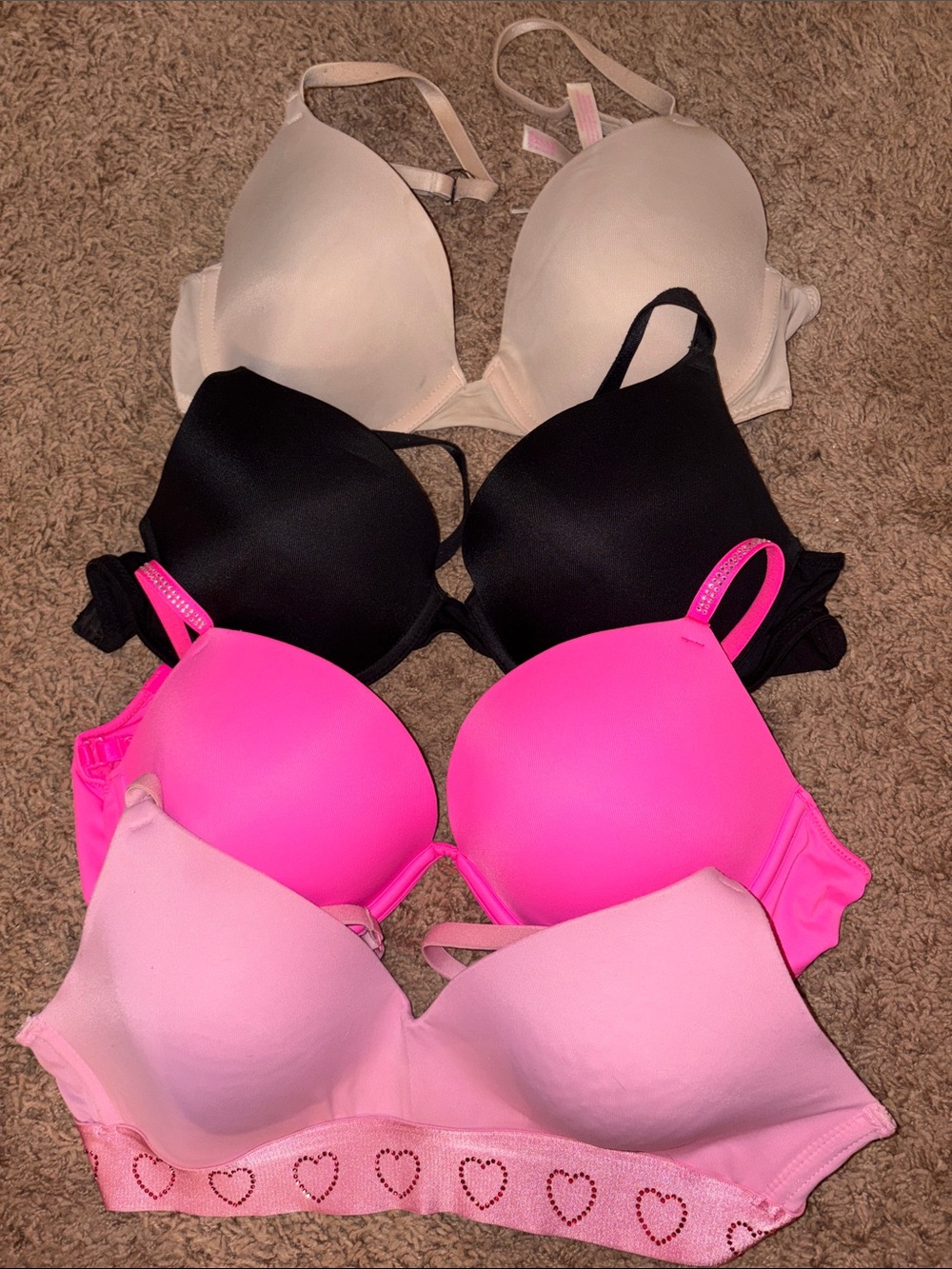 Assorted Women’s T-Shirt Bras - Pink, Hot Pink, Black, Cream